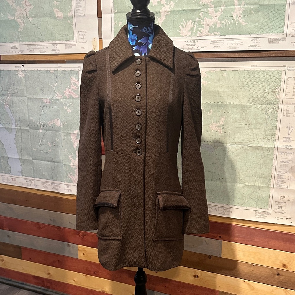Tailored Brown Women's Pea Coat with Button Front